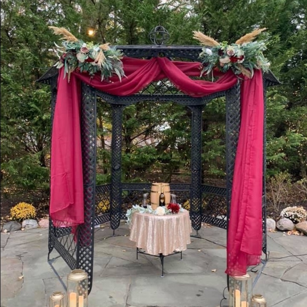 2 long Burgundy scarfs & small round til cloth